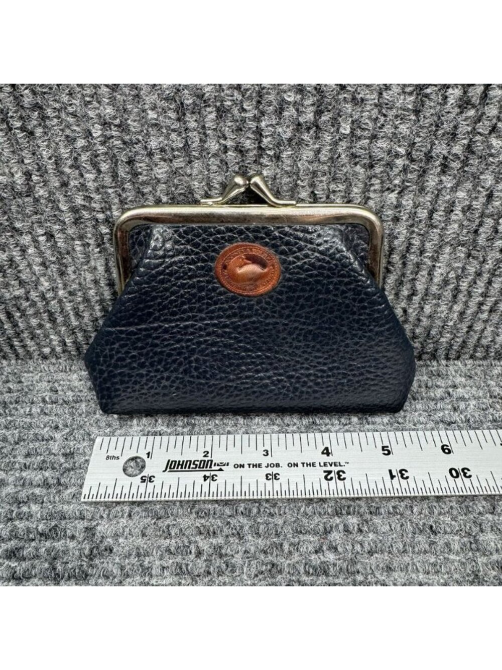 Dooney and Bourke Vintage Coin Purse Navy Blue Pebbled Leather Kiss Lock Pouch - Picture 5 of 7